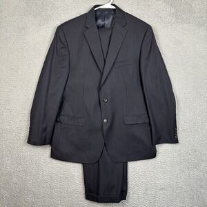 Lauren Ralph Lauren Mens 43R 37X30 2 Piece Suit Coat Pants Blue Wool Pleated EUC